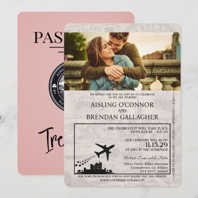Convite para Casamento de Passaportes da Irlanda R (Frente/Verso)