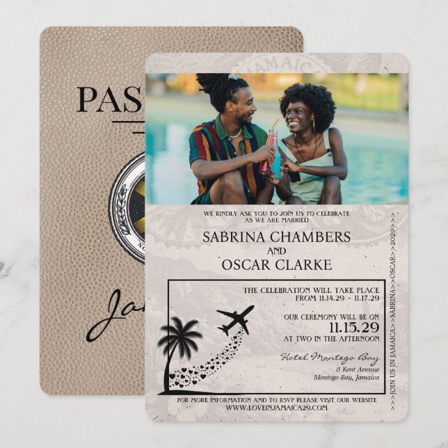 Convite para Casamento de Passaportes da Jamaica B (Frente/Verso)