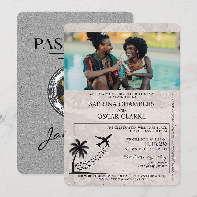 Convite para casamento de passaportes da Jamaica d (Frente/Verso)