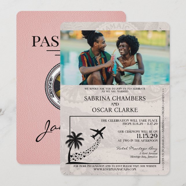 Convite para Casamento de Passaportes da Jamaica R (Frente/Verso)
