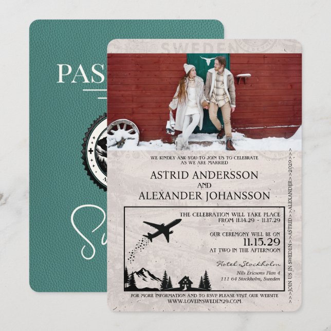 Convite para Casamento de Passaportes de Suecia Tu (Frente/Verso)