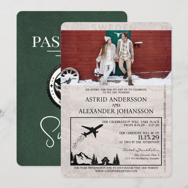 Convite para Casamento de Passaportes de Suecia Ve (Frente/Verso)