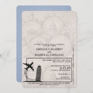 Convite para Casamento de Passaportes Dusty Blue I