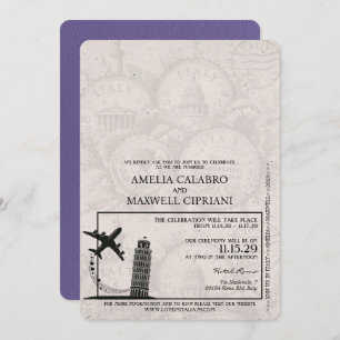 Convite para Casamento de Passaportes Lilac Itália