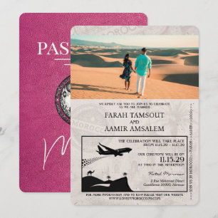 Convite para Casamento de Passaportes Magenta Rosa
