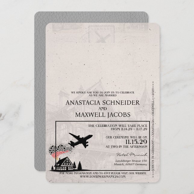 Convite para Casamento de Passaportes na Alemanha  (Frente/Verso)