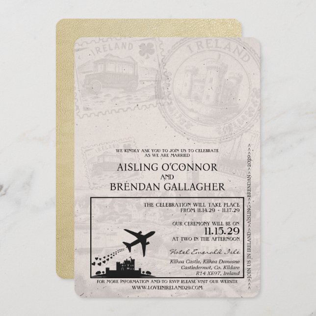 Convite Para Casamento De Passaportes Na Irlanda D (Frente/Verso)