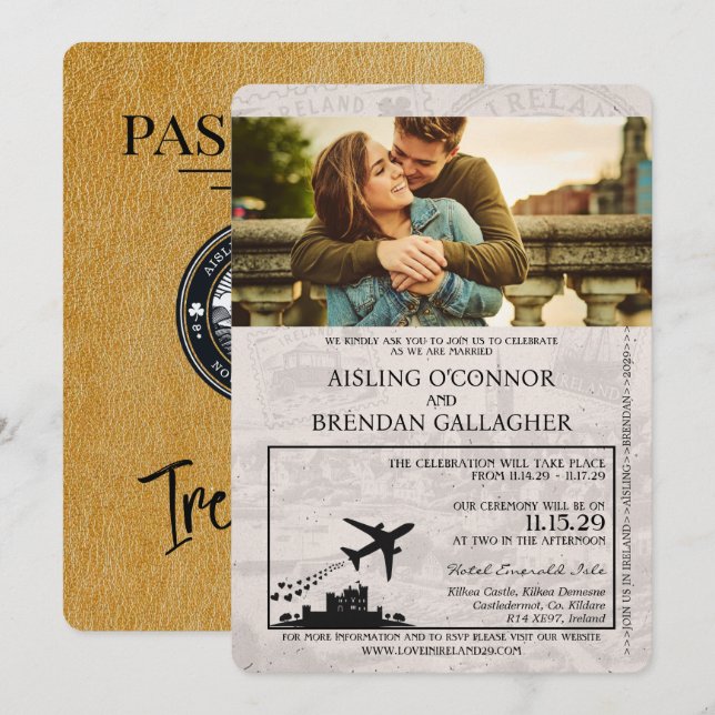 Convite para Casamento de Passaportes na Irlanda D (Frente/Verso)