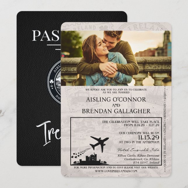 Convite para Casamento de Passaportes na Irlanda N (Frente/Verso)