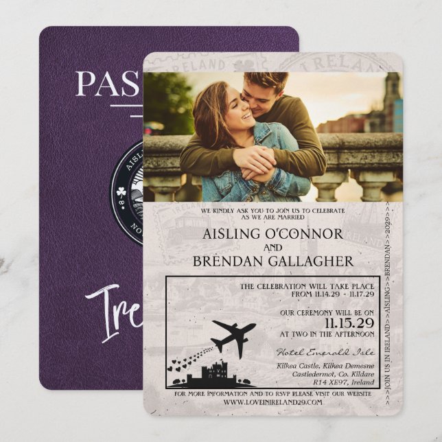 Convite para Casamento de Passaportes na Irlanda V (Frente/Verso)