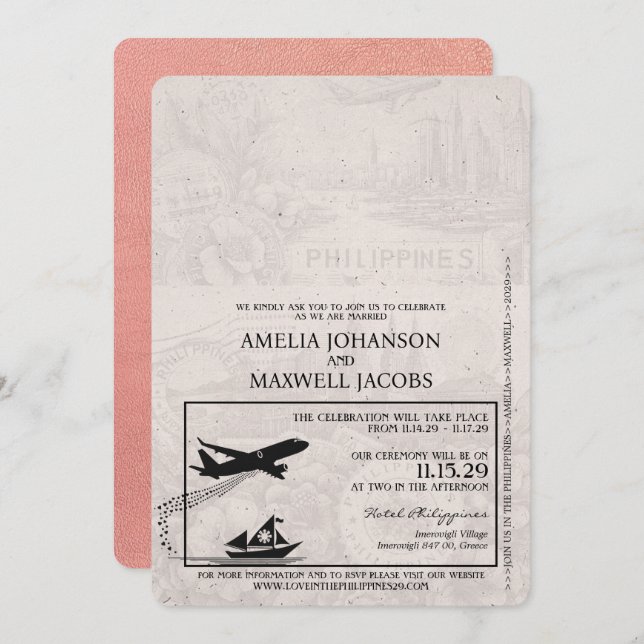 Convite para Casamento de Passaportes nas Filipina (Frente/Verso)