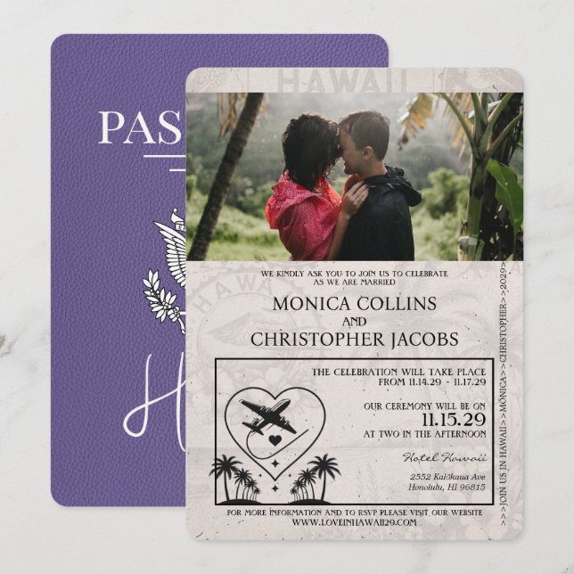 Convite Para Casamento De Passaportes No Havaí, Ro (Frente/Verso)