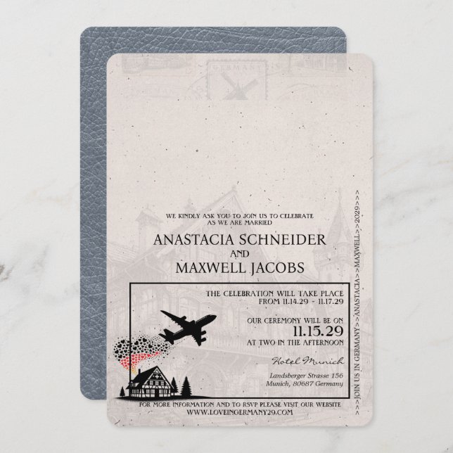 Convite para Casamento de Passaportes Silver Alema (Frente/Verso)