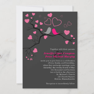 Convite para Casamento de Pássaros e Corações R