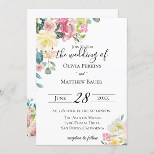 Convite para Casamento de Pastel Floral Garden