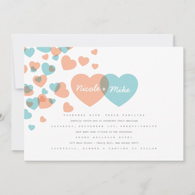 Convite para Casamento de Pastel Hearts (Frente)
