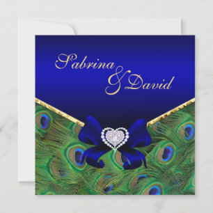 Convite para Casamento de Pavão Azul Real