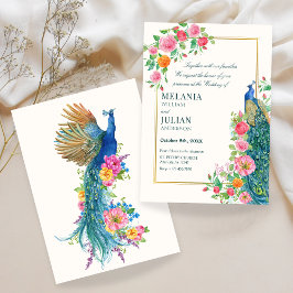 Convite para casamento de pavão floral