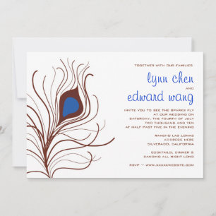 Convite para Casamento de Pavock Feather - azul co