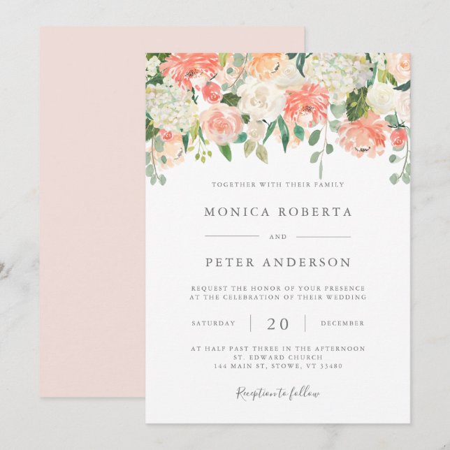 Convite para Casamento de Peach e Cream (Frente/Verso)