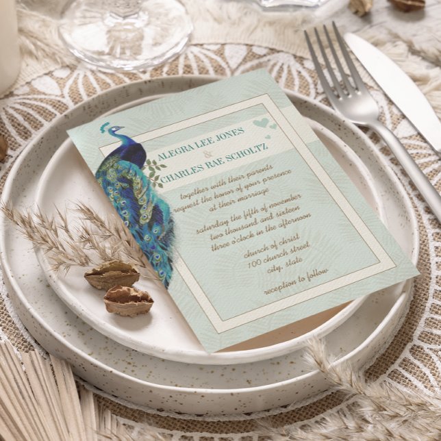 Convite para Casamento de Peacock Azul e Marinho (Criador carregado)