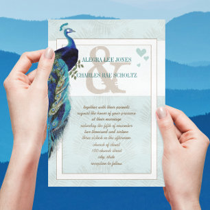 Convite para Casamento de Peacock Azul e Marinho
