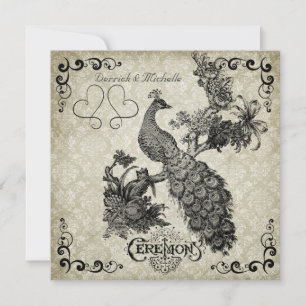 Convite para Casamento de Peacock, Cinzas e Damas