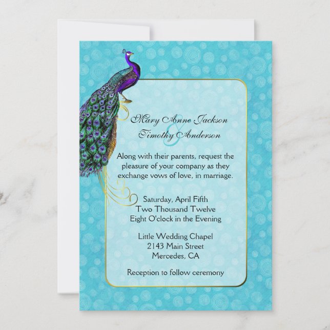Convite para Casamento de Peacock Colorido de Quic (Frente)