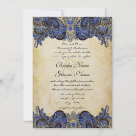 Convite para Casamento de Peacock Marinho e Dourad