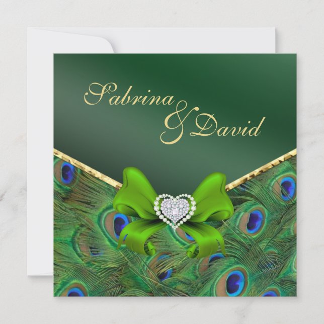 Convite para Casamento de Peacock Verde Emerald (Frente)
