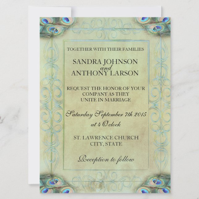 Convite para Casamento de Peacock Vintage (Frente)