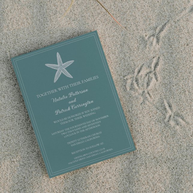 Convite Para Casamento De Peixe-Estelar Teal (Teal Starfish Wedding Invitation)