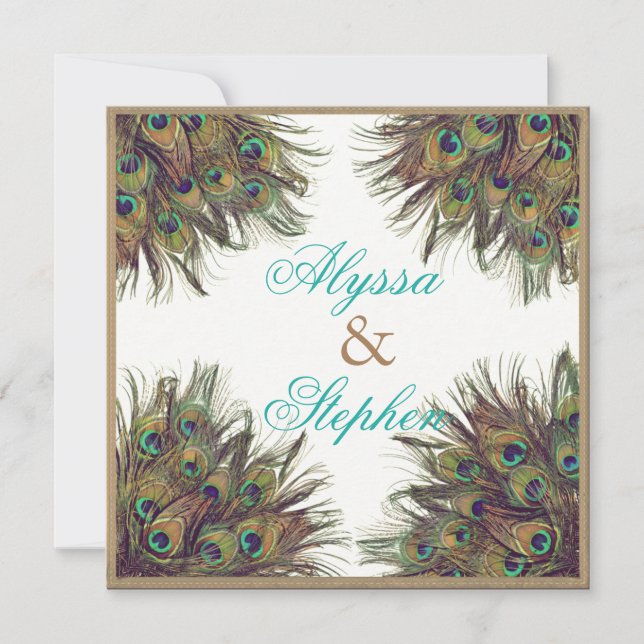 Convite para Casamento de Penas de Peacock 2 (Frente)