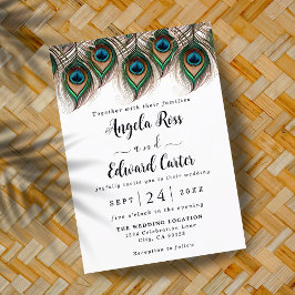 Convite para Casamento de Penas de Peacock Elegant