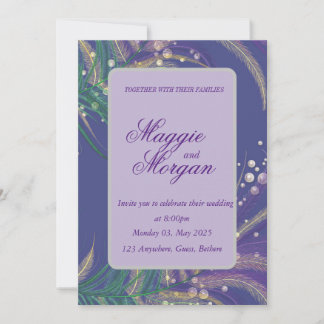 Convite para Casamento de Penas Roxas Elegante