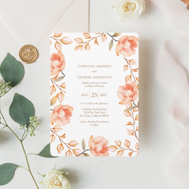 Convite para Casamento de Peônias de Peachy (Criador carregado)