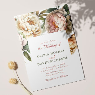 Convite para Casamento de Peony de Aquarela Elegan