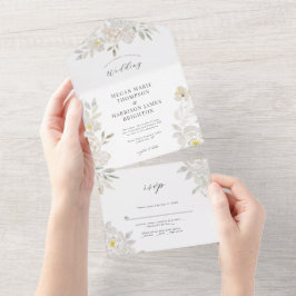 Convite para Casamento de Peony de Cor Branca
