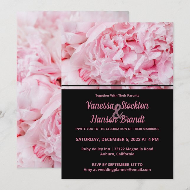 Convite para Casamento de Peony Rosa Moderna (Frente/Verso)