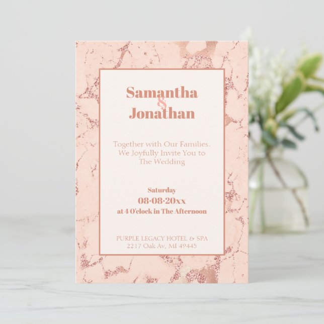 Convite para Casamento de Pêssego Elegante (Em pé/Frente)