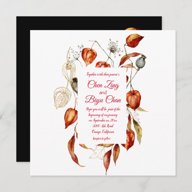 Convite Para Casamento De Physalis (Lanterna Chine (Frente/Verso)