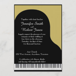 Convite para Casamento de Piano Preto e Dourado