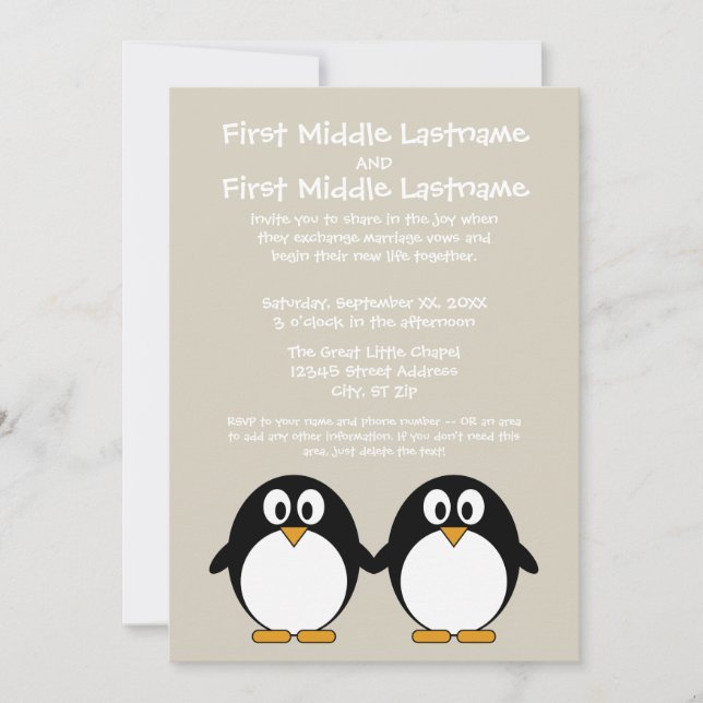 Convite para Casamento de Pinguins (Frente)