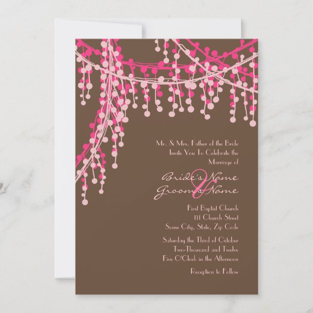 Convite para Casamento de Pink e Marrom (Frente)