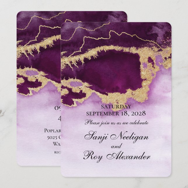 Convite Para Casamento De Pintura Moderna Violeta  (Frente/Verso)
