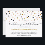 Convite para Casamento de Pontos de Confetti Rosa<br><div class="desc">Confetti Wedding Invitation Cartão moderno com pincel,  dourado e pontos de confete roxo escuro. Itens correspondentes e outras cores estão disponíveis.</div>