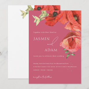 Convite para Casamento de Pópias Vermelhas e Rosa