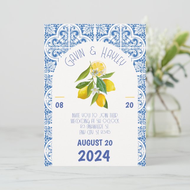 Convite para Casamento de Portugal | Azulejos azui (Em pé/Frente)