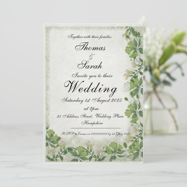 Convite Para Casamento De Prados Vitorianos (Em pé/Frente)