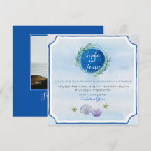 Convite para Casamento de Praia Blue WaterColor
